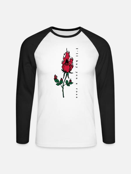 Burning Rose Print - Unisex Long Sleeve Baseball T-Shirt - white/black