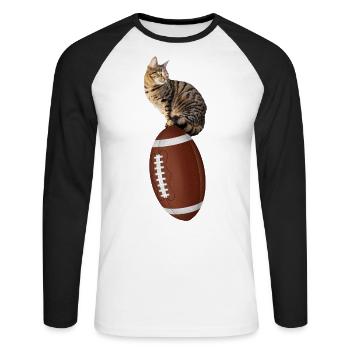 Chat de football américain - T-shirt baseball manches longues Homme - blanc/noir - Devant - Nik (191cm)