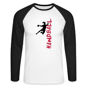 Handballerin - Handball seitlich - Unisex Baseballshirt langarm - Weiß/Schwarz - Vorne - Nik (191cm)