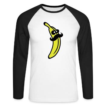 Sir Mustache Banana - Unisex Baseballshirt langarm - Weiß/Schwarz - Vorne - Nik (191cm)