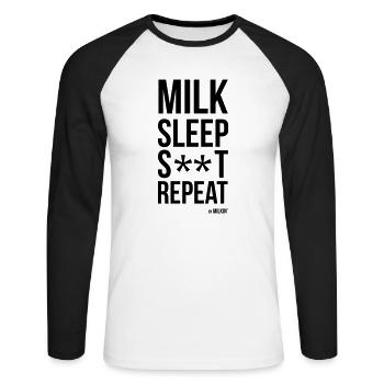 Milkin' - Repeat - Breastfeeding - T-shirt baseball manches longues Homme - blanc/noir - Devant - Nik (191cm)