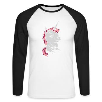 Bande dessinée petite licorne assise - T-shirt baseball manches longues Homme - blanc/noir - Devant - Nik (191cm)
