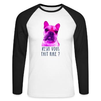 keski vous fait rire cadeau - T-shirt baseball manches longues Homme - blanc/noir - Devant - Nik (191cm)