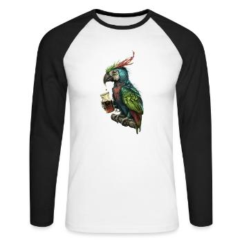 Lustiger Biertrinker, der coole Papagei - Unisex Baseballshirt langarm - Weiß/Schwarz - Vorne - Nik (191cm)