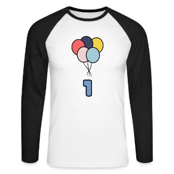 1. 1 AN. 1er ANNIVERSAIRE. ANNIVERSAIRE 1 AN - T-shirt baseball manches longues Homme - blanc/noir - Devant - Nik (191cm)