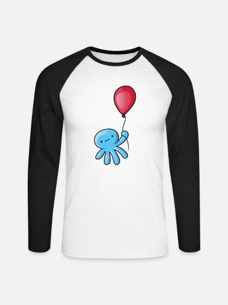 Niedliche kleine Kawaii Oktopus Ballon Meer Kraken - Unisex Baseballshirt langarm - Weiß/Schwarz
