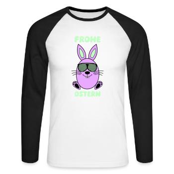 Joyeux lapin de Pâques - T-shirt baseball manches longues Homme - blanc/noir - Devant - Nik (191cm)