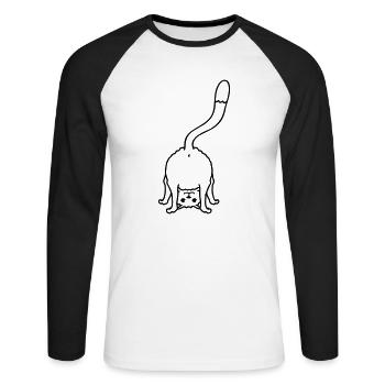 Funny Cat From Behind Shows Backside Ass Fun - Unisex Long Sleeve Baseball T-Shirt - white/black - Front - Nik (191cm)