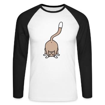 Funny Cat From Behind Shows Backside Ass Fun - Unisex Long Sleeve Baseball T-Shirt - white/black - Front - Nik (191cm)
