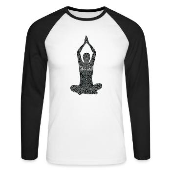 Yoga Méditation Spa Namaste - T-shirt baseball manches longues Homme - blanc/noir - Devant - Nik (191cm)