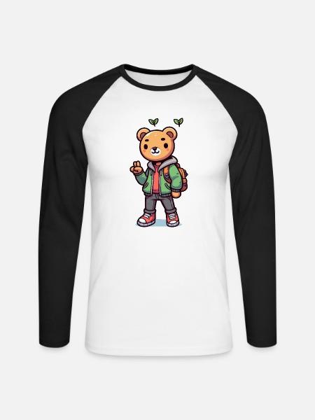 Süßer Teddybär mit Rucksack - Unisex Baseballshirt langarm - Weiß/Schwarz