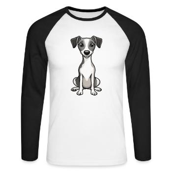 Whippet Chien Mignon - T-shirt baseball manches longues Homme - blanc/noir - Devant - Nik (191cm)