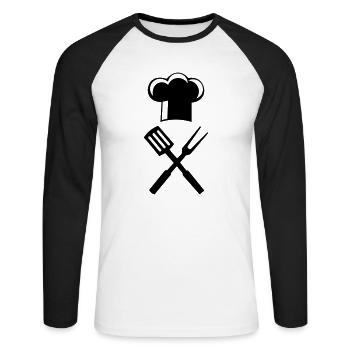 koch besteck - Unisex Baseballshirt langarm - Weiß/Schwarz - Vorne - Nik (191cm)