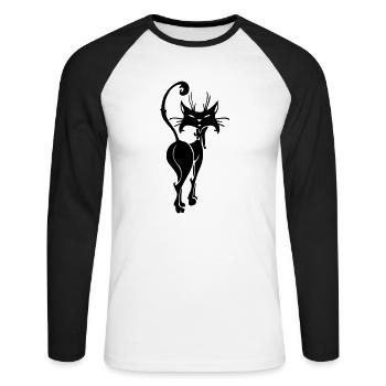 katze T Shirt selber gestalten - Unisex Baseballshirt langarm - Weiß/Schwarz - Vorne - Nik (191cm)