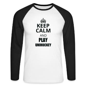 keep calm floorball - Unisex Long Sleeve Baseball T-Shirt - white/black - Front - Nik (191cm)