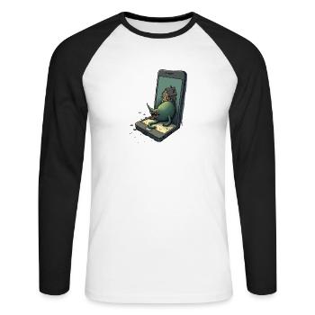 green Monster in iPhone - Unisex Baseballshirt langarm - Weiß/Schwarz - Vorne - Nik (191cm)