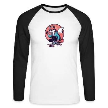Skater-Fuchs - Unisex Baseballshirt langarm - Weiß/Schwarz - Vorne - Nik (191cm)