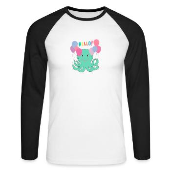 Krake Mit Luftballons sagt Hallo - Meer Spaß - Unisex Baseballshirt langarm - Weiß/Schwarz - Vorne - Nik (191cm)