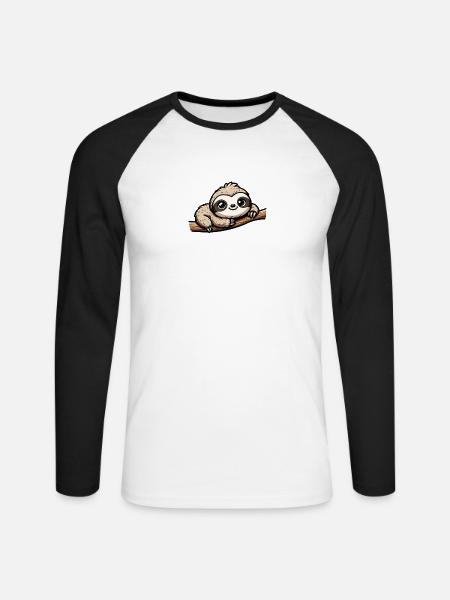Faultier auf Ast - Unisex Baseballshirt langarm - Weiß/Schwarz