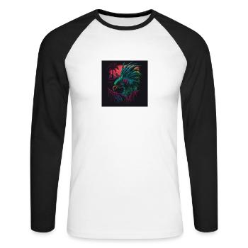 Paon aux couleurs néon, synthwave / 80s - T-shirt baseball manches longues Homme - blanc/noir - Devant - Nik (191cm)