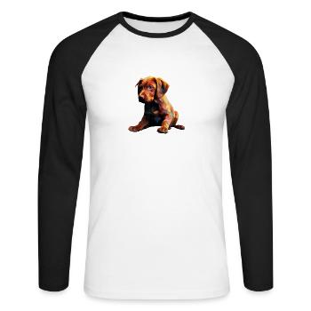 Vizsla Puppy Dog Pop Art - T-shirt baseball manches longues Homme - blanc/noir - Devant - Nik (191cm)