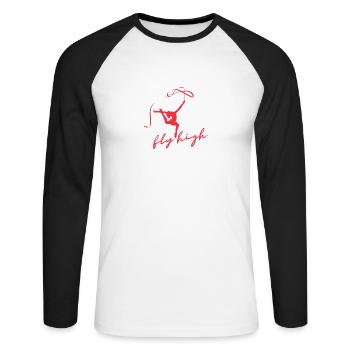 Rythmische Sportgymnastik · RSG · Fly High Gymnast - Unisex Baseballshirt langarm - Weiß/Schwarz - Vorne - Nik (191cm)