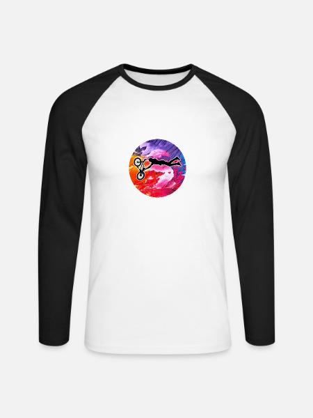 Bmx Biker Fahrrad - Unisex Baseballshirt langarm - Weiß/Schwarz