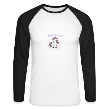 La magie est une véritable licorne Inspiration L’art pour les rêveurs - T-shirt baseball manches longues Homme - blanc/noir - Devant - Nik (191cm)