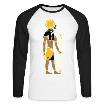 RA God of Egypt - Unisex Long Sleeve Baseball T-Shirt - white/black - Front - Nik (191cm)