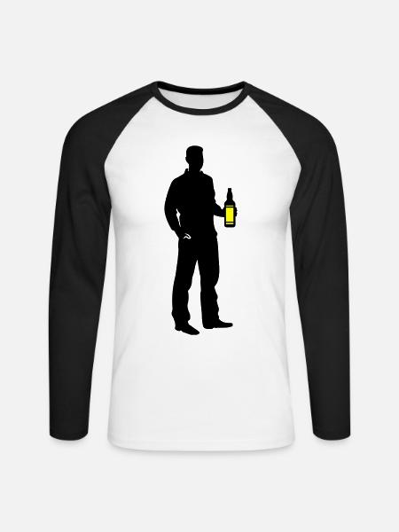 Drinker Silhouette Icon - Unisex Long Sleeve Baseball T-Shirt - white/black
