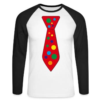 Rote Krawatte für Fasching und Karneval. - Unisex Baseballshirt langarm - Weiß/Schwarz - Vorne - Nik (191cm)