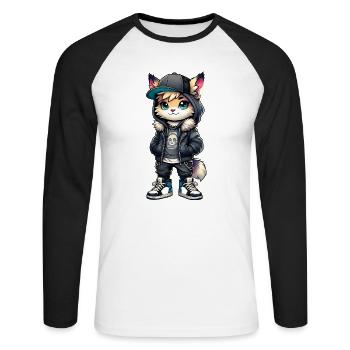 Look urbain Huboutz - T-shirt baseball manches longues Homme - blanc/noir - Devant - Nik (191cm)