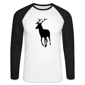 cerf deer silhouette ombre shadow1 - T-shirt baseball manches longues Homme - blanc/noir - Devant - Nik (191cm)