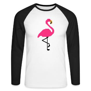 Flamingo PIxel Art - Unisex Long Sleeve Baseball T-Shirt - white/black - Front - Nik (191cm)