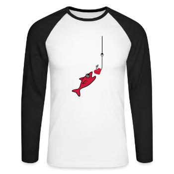 Fishing With Heart - Unisex Long Sleeve Baseball T-Shirt - white/black - Front - Nik (191cm)