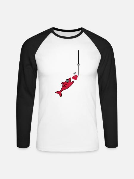 Fishing With Heart - Unisex Long Sleeve Baseball T-Shirt - white/black