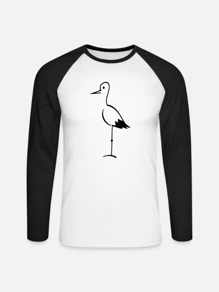 Storch / stork (1c) - Unisex Long Sleeve Baseball T-Shirt - white/black