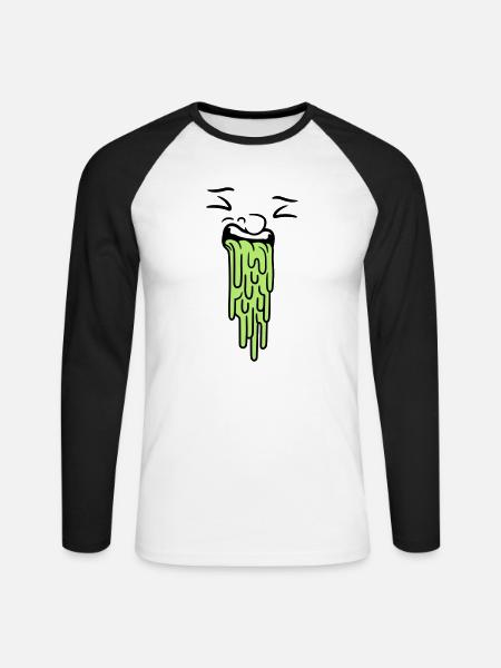 puking face - Unisex Long Sleeve Baseball T-Shirt - white/black