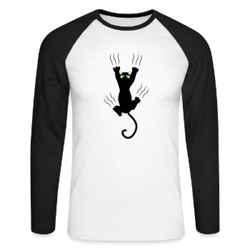 BAD BLACK CAT - Unisex Baseballshirt langarm - Weiß/Schwarz - Vorne - Nik (191cm)