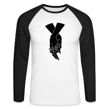 Mains paire amour - T-shirt baseball manches longues Homme - blanc/noir - Devant - Nik (191cm)