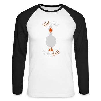goose on the loose - Unisex Baseballshirt langarm - Weiß/Schwarz - Vorne - Nik (191cm)