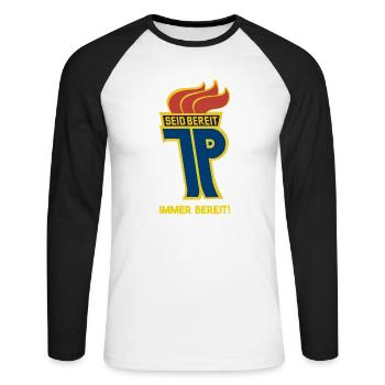 DDR Pionier Ostalgie Geschenkidee - Unisex Baseballshirt langarm - Weiß/Schwarz - Vorne - Nik (191cm)