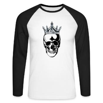 Couronne du roi du crâne - T-shirt baseball manches longues Homme - blanc/noir - Devant - Nik (191cm)