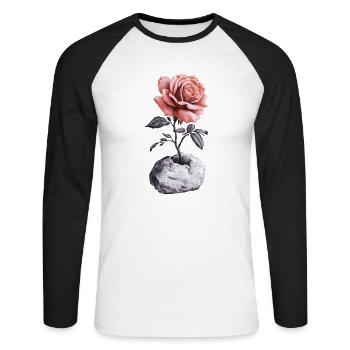 Rose rouge rose brise la pierre - T-shirt baseball manches longues Homme - blanc/noir - Devant - Nik (191cm)