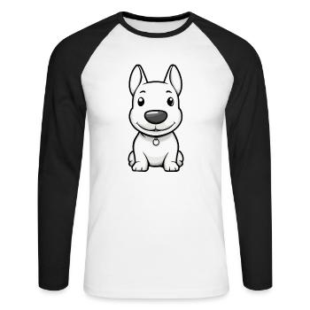 Bull Terrier Chien Bande Dessinée Mignon - T-shirt baseball manches longues Homme - blanc/noir - Devant - Nik (191cm)