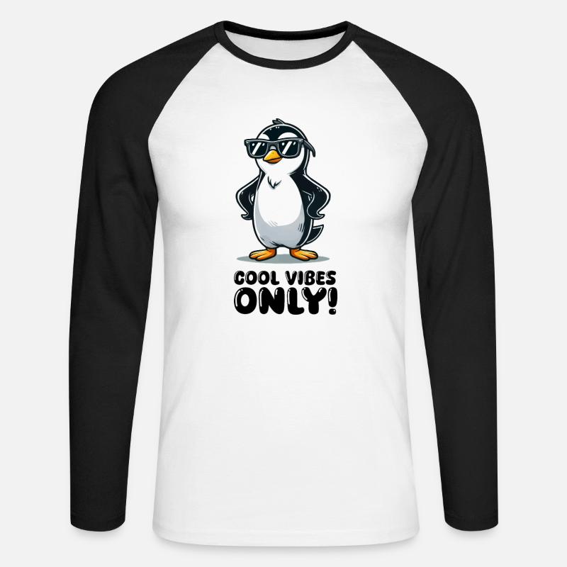 pinguin comic cool - Unisex Baseballshirt langarm - Weiß/Schwarz