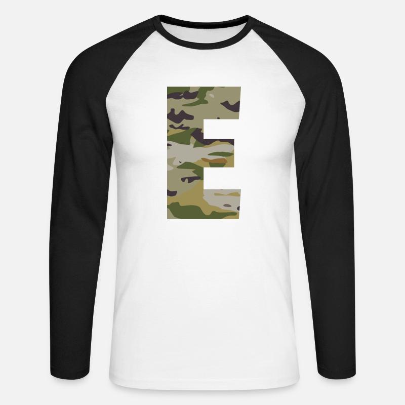 Tarnbuchstabe E - Unisex Baseballshirt langarm - Weiß/Schwarz