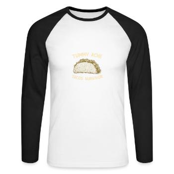 Mal de ventre Tacos Survivant Drôle de nourriture préférée - T-shirt baseball manches longues Homme - blanc/noir - Devant - Nik (191cm)