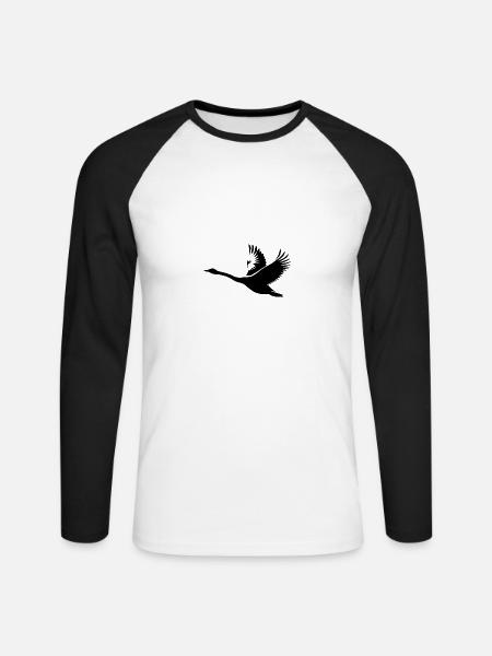 Singschwan mit kräftiges Flügeln - Unisex Baseballshirt langarm - Weiß/Schwarz