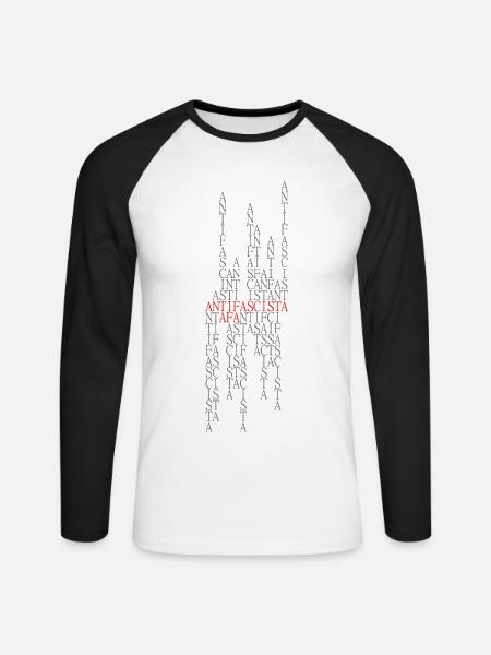 Antifascista AfA Typo Collage rot/grau - Unisex Baseballshirt langarm - Weiß/Schwarz